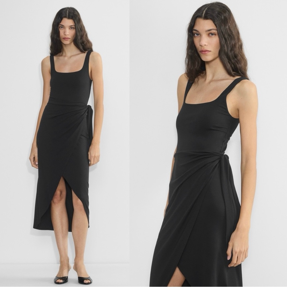 Aritzia Wilfred Saturn Drapey Midi Resort Wrap Dress Black Size Large Sleeveless